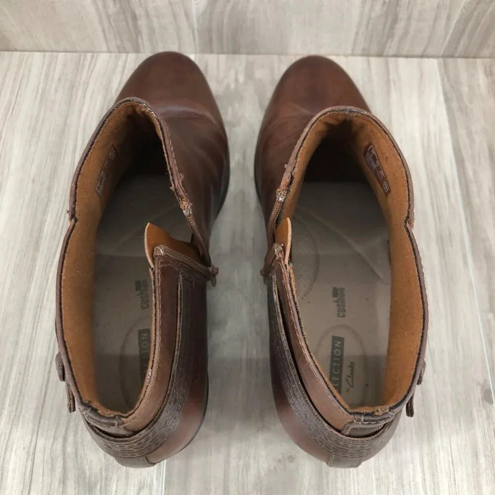 Clarks Ankle Boots Womens 10M Brown Leather Zip Booties